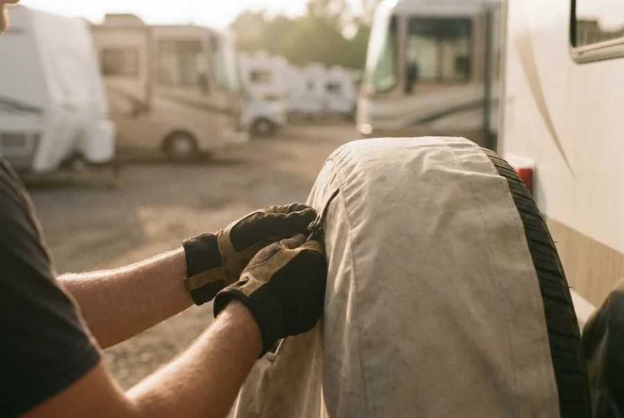Securing a cover over an RV tire